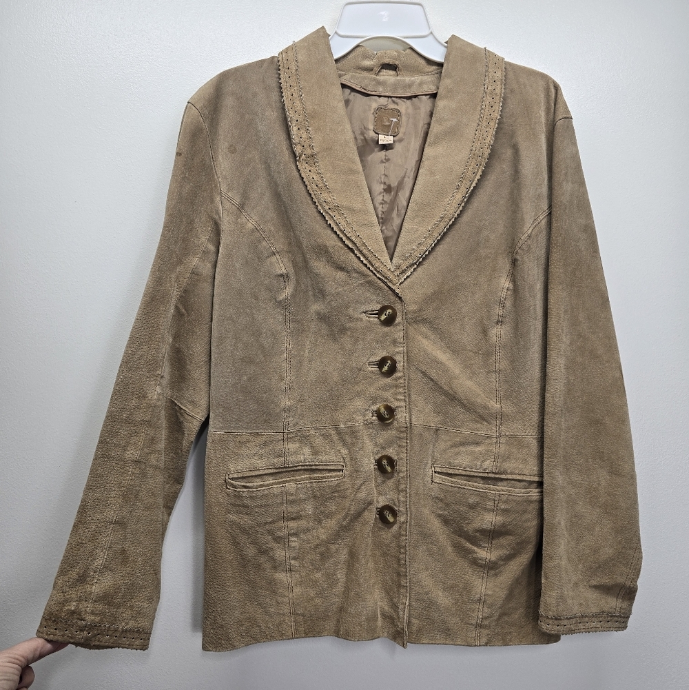 Vintage Wilsons Leather Jacket Women's Large Button Front Boho Western Suede